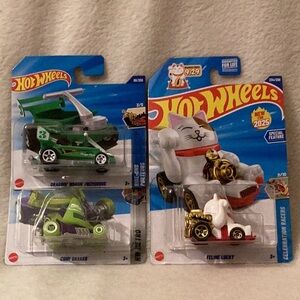 New Hot Wheels ~ Feline Lucky ~ Cone Shaker ~ Draggin’ Wagon ~ Set of 3 ~ Shorty